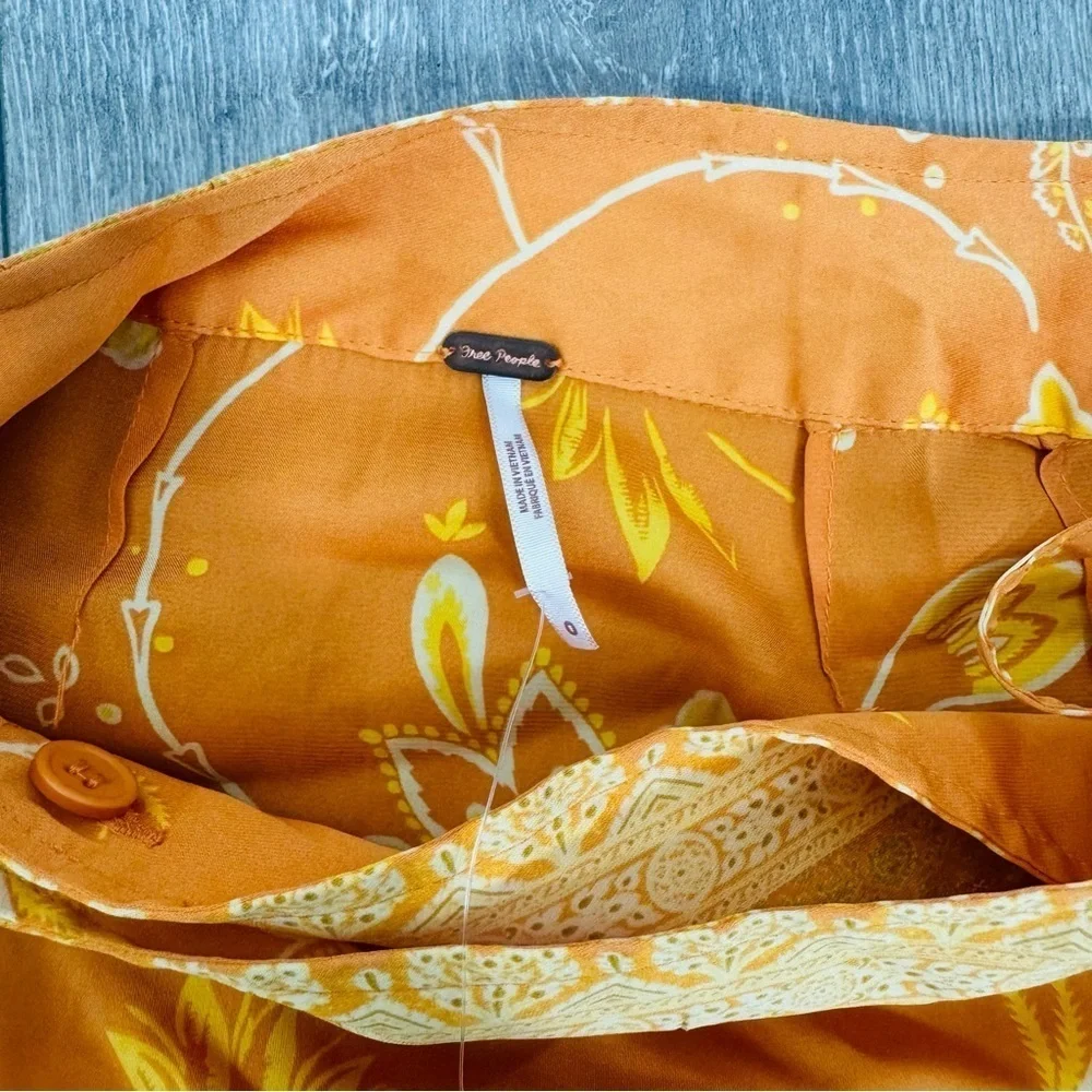 NWT $128 FREE PEOPLE Sz 0 Yasmin Border Print Wrap Midi Skirt In Orange Nectar